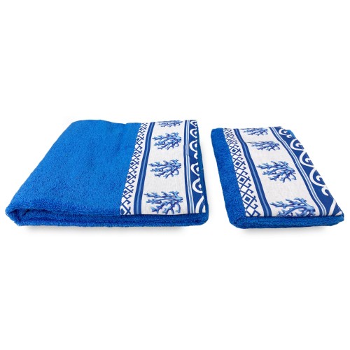 SET Handtücher mit Rand GRECIA Blue Sea aus reiner Baumwolle Made in Italy