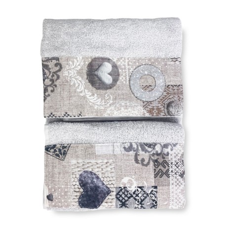SET serviettes avec bord tyrolien SHABBY Beige en pur coton Made in Italy