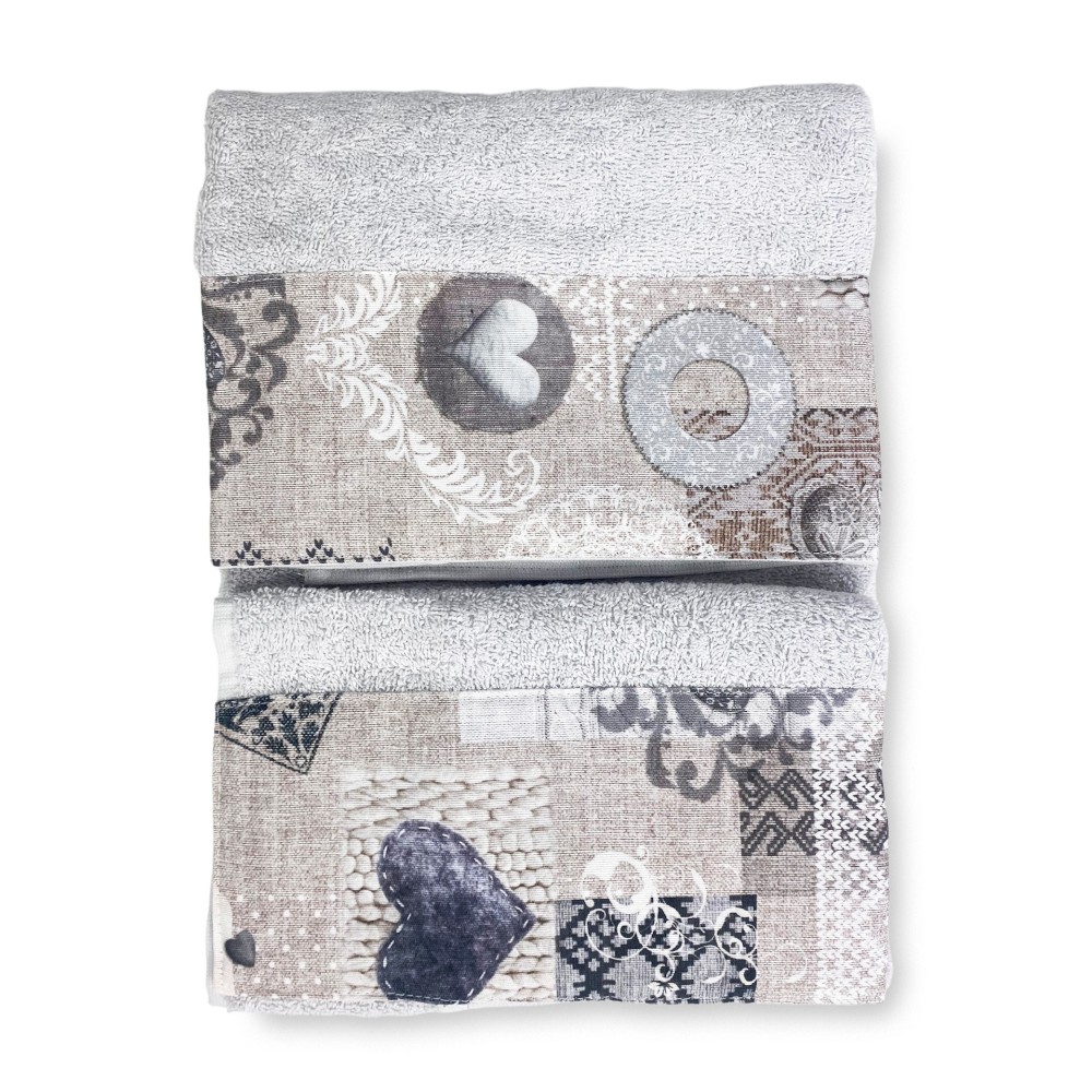 SET Towels with Tyrolean Edge SHABBY Beige in pure cotton Made in Italy