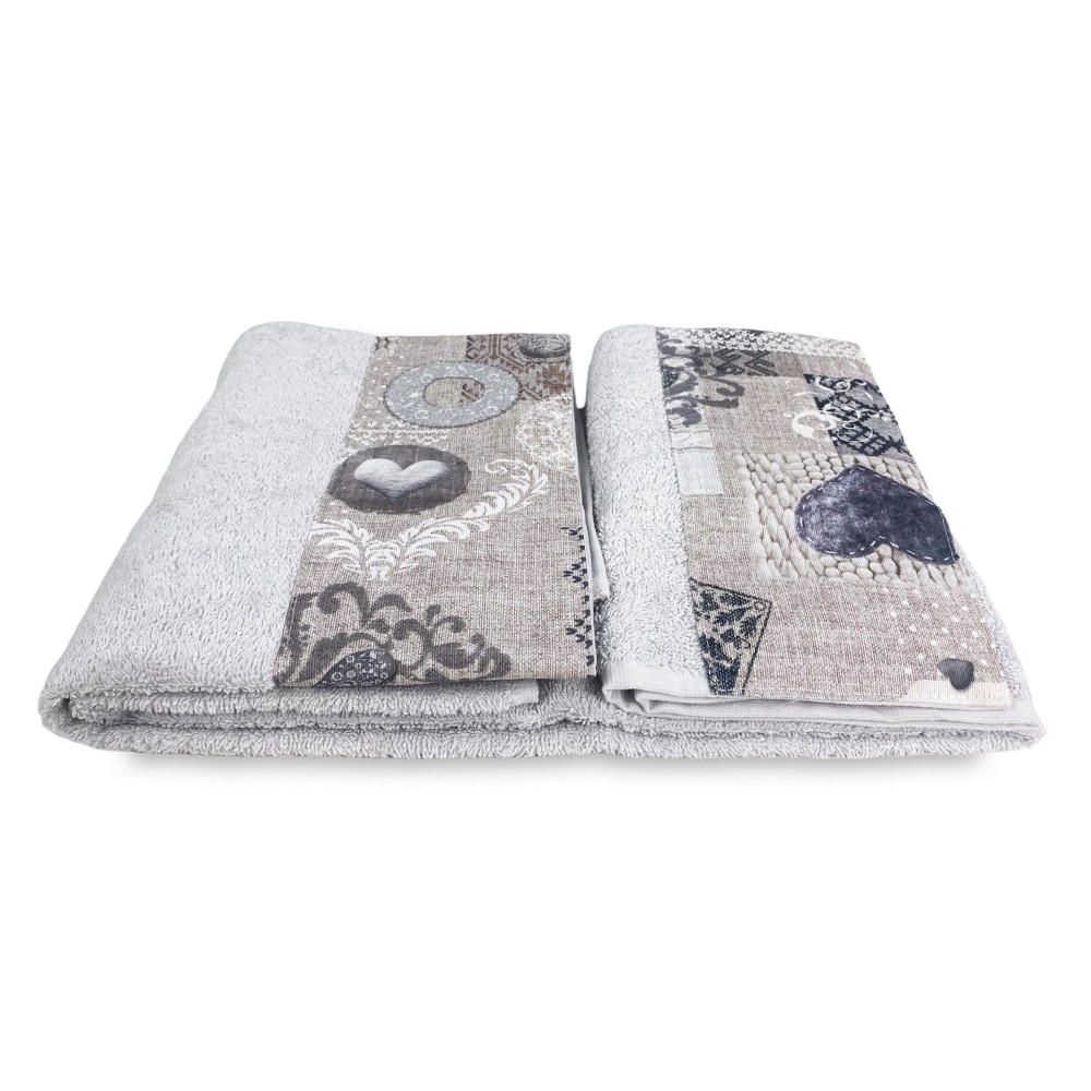 SET asciugamani con bordo Tirolese SHABBY Beige in puro cotone Made in Italy
