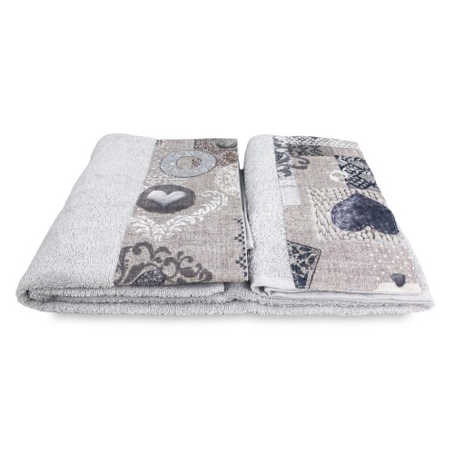SET asciugamani con bordo Tirolese SHABBY Beige in puro cotone Made in Italy