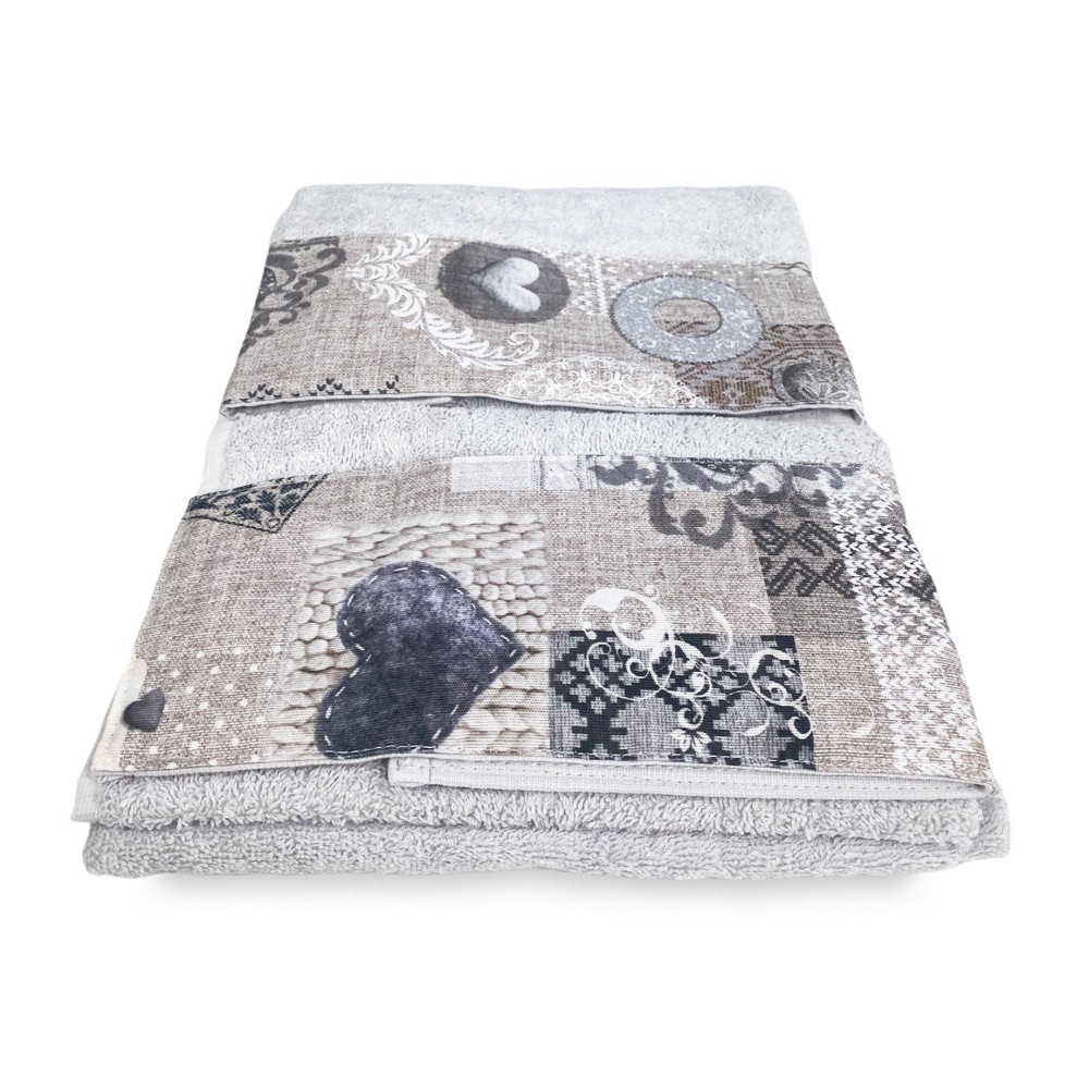 SET Towels with Tyrolean Edge SHABBY Beige in pure cotton Made in Italy
