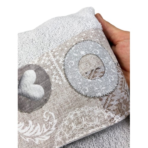 SET Towels with Tyrolean Edge SHABBY Beige in pure cotton Made in Italy