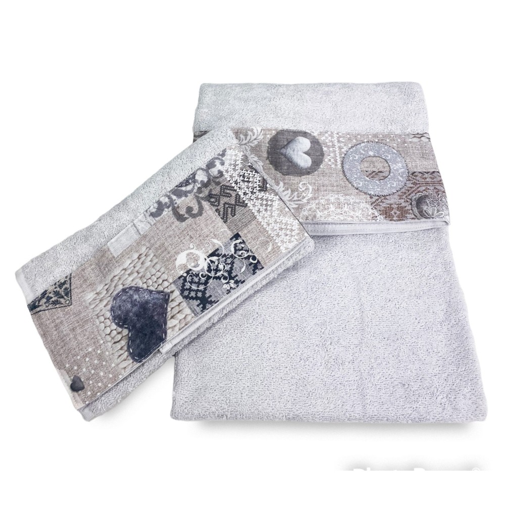 SET Towels with Tyrolean Edge SHABBY Beige in pure cotton Made in Italy