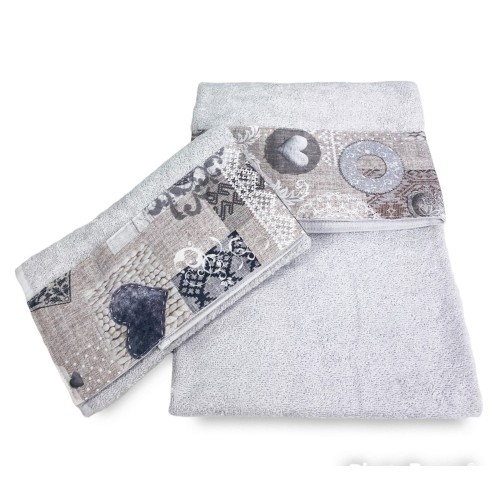 SET Handtücher mit Tiroler Rand SHABBY Beige aus reiner Baumwolle Made in Italy