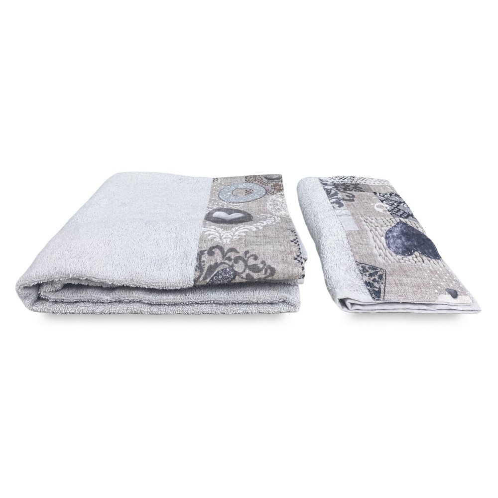 SET serviettes avec bord tyrolien SHABBY Beige en pur coton Made in Italy