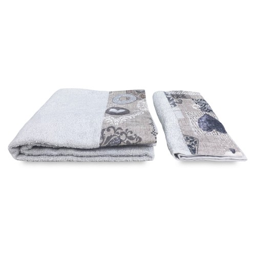 SET Towels with Tyrolean Edge SHABBY Beige in pure cotton Made in Italy
