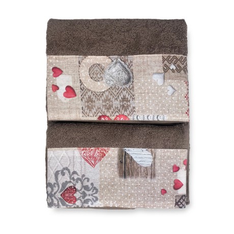 SET towels with Tyrolean edge SHABBY Red in pure cotton Made in Italy