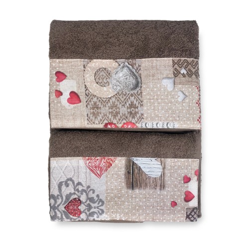 SET Handtücher mit Tiroler Rand SHABBY Red aus reiner Baumwolle Made in Italy