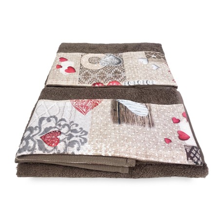 SET serviettes à bordure tyrolienne SHABBY Rouge en pur coton Made in Italy 2