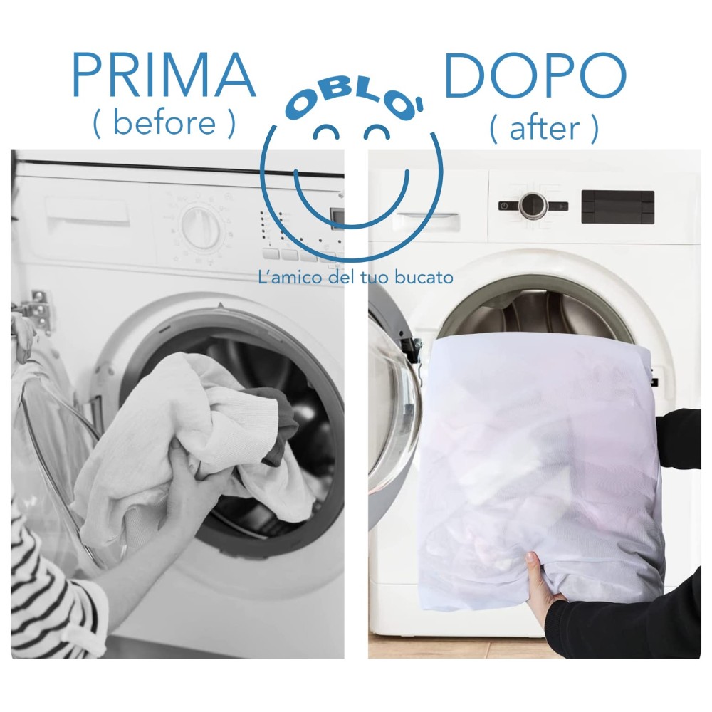 Sacchi per bucato OBLÒ a Rete fine con cerniera per LAVATRICE per lavaggio Biancheria
