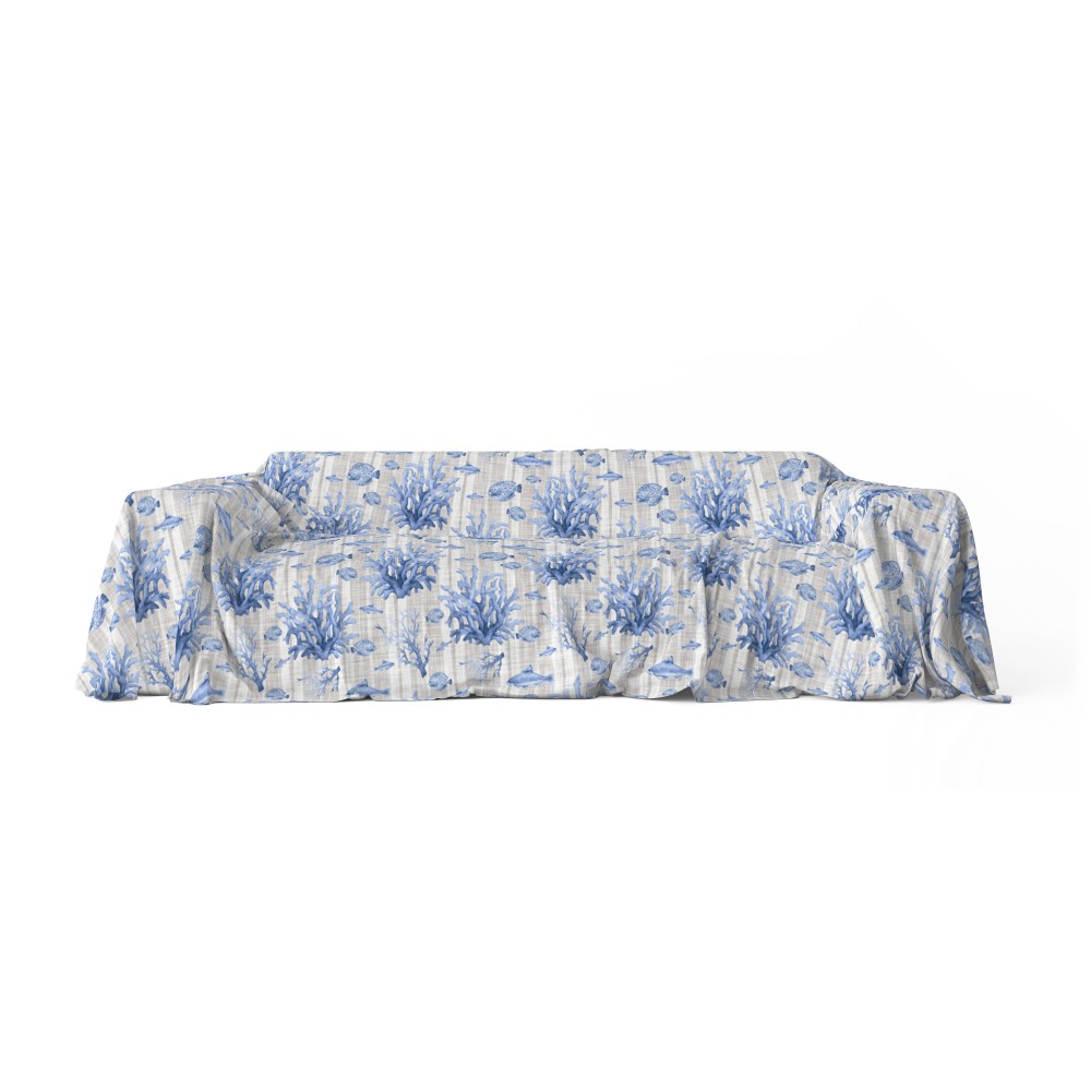 TELO ARREDO copritutto GRAN FOULARD COPRILETTO copridivano PESCI mare marino BLU