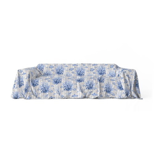 TELO ARREDO copritutto GRAN FOULARD COPRILETTO copridivano PESCI mare marino BLU