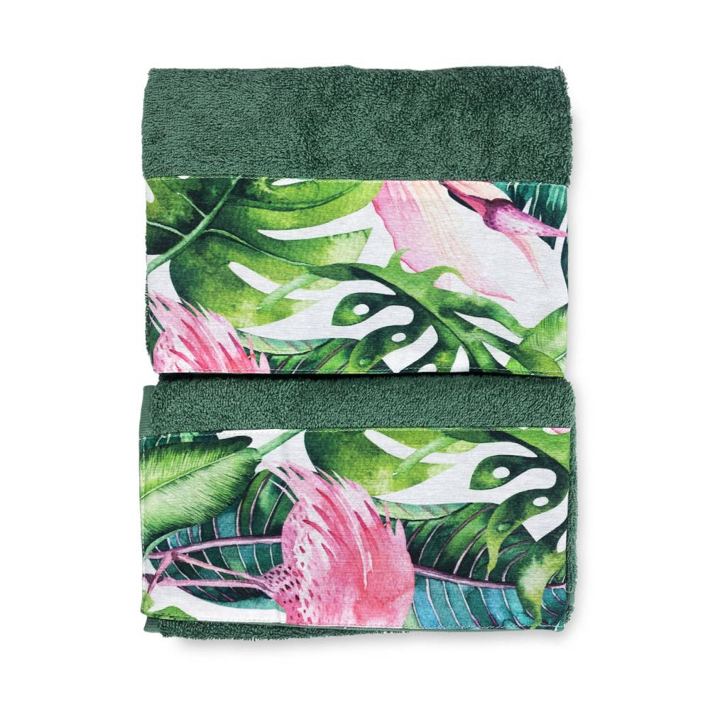 SET toallas con cenefa FLAMINGO de puro algodón Made in Italy