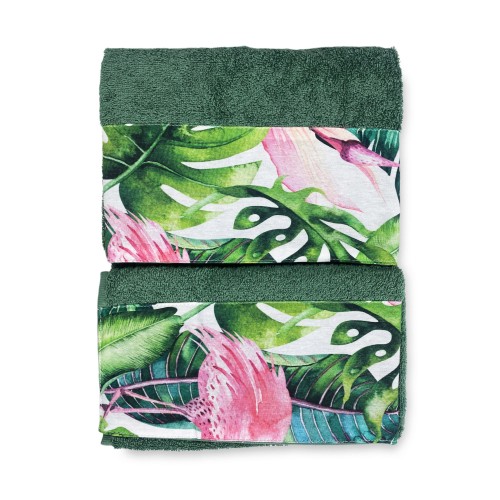 SET Handtücher mit FLAMINGO-Rand aus reiner Baumwolle Made in Italy