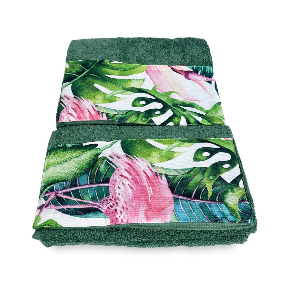 SET de serviettes avec bordure FLAMINGO en pur coton Made in Italy