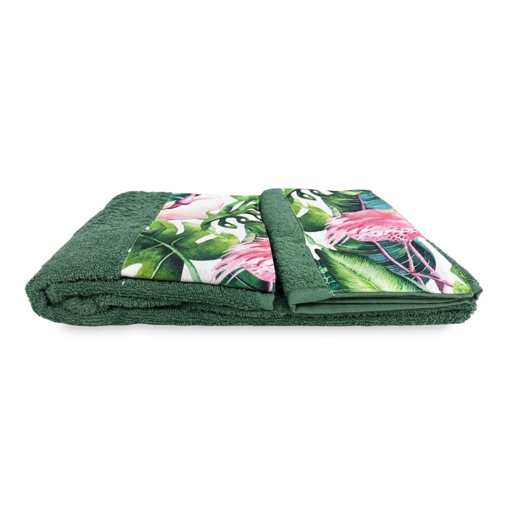 SET asciugamani con bordo FLAMINGO in puro cotone Made in Italy