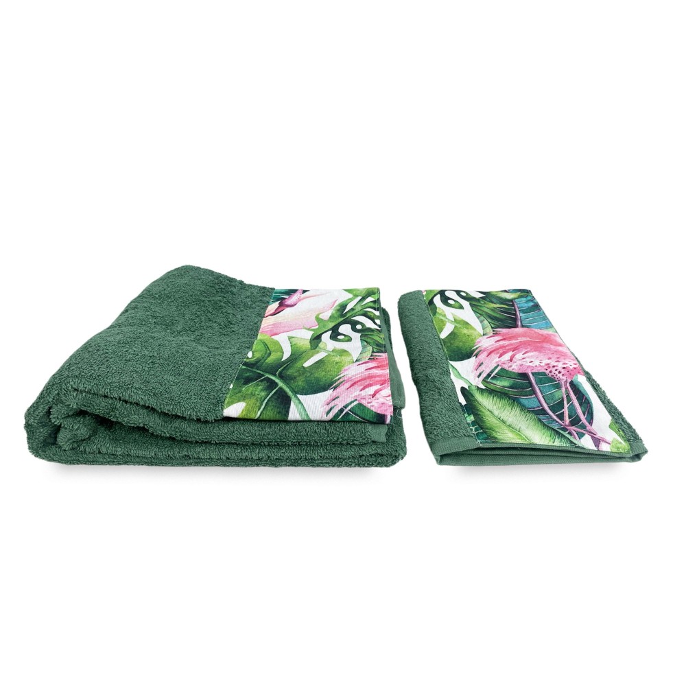 SET asciugamani con bordo FLAMINGO in puro cotone Made in Italy