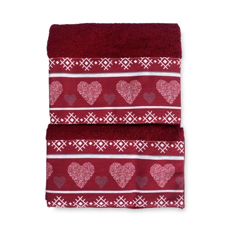 SET asciugamani con bordo tirolese CUORE ROSSO in puro cotone Made in Italy