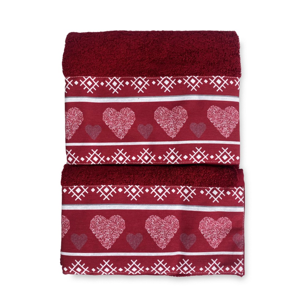 SET asciugamani con bordo tirolese CUORE ROSSO in puro cotone Made in Italy
