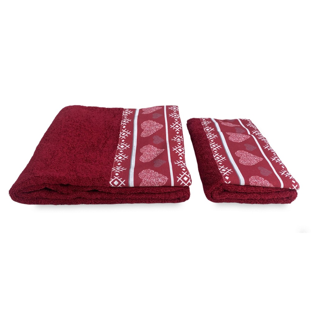 SET towels with Tyrolean border RED HEART in pure cotton Made in Italy