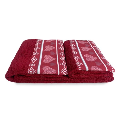 SET towels with Tyrolean border RED HEART in pure cotton Made in Italy