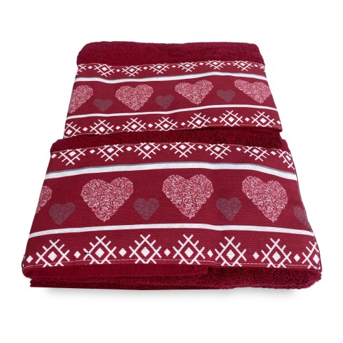 SET serviettes avec bord tyrolien CUORE ROSSO en pur coton Made in Italy