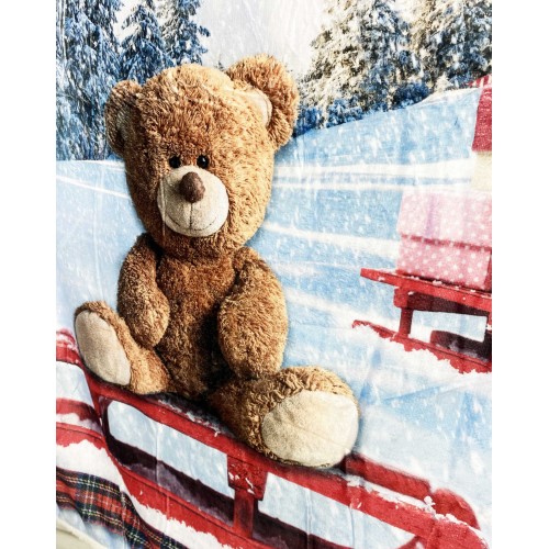 Manta a cuadros FORRO POLAR SHERPA TRINEO FOTOGRÁFICO DIGITAL OSITO DE PELUCHE
