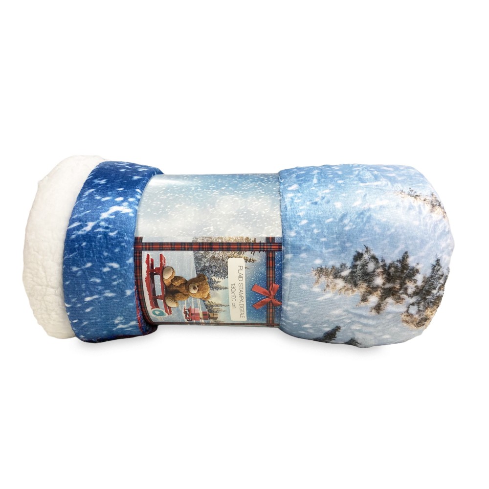 Manta a cuadros FORRO POLAR SHERPA TRINEO FOTOGRÁFICO DIGITAL OSITO DE PELUCHE