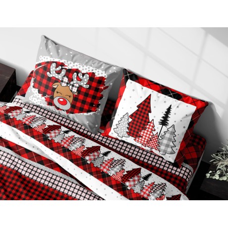 Copripiumino in Puro Cotone con Stampa Renna, Motivo Scozzese Rosso e Nero, Made in Italy 2