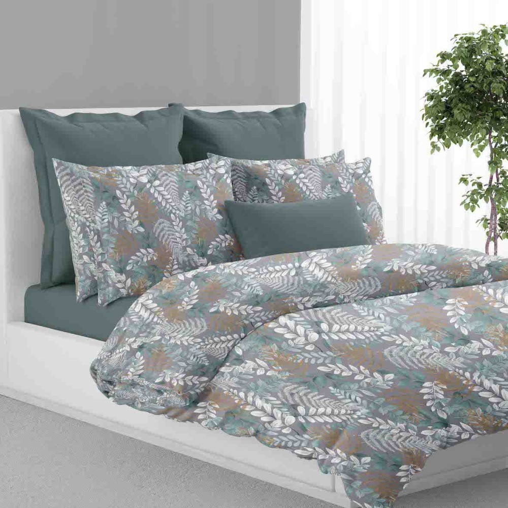 DUVET COVER FOGLIA Verde in Pure Cotton Made in Italy