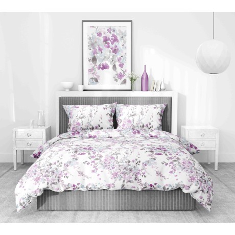 COPRIPIUMINO FIORE Dipinto Rosa in Puro cotone Made in Italy