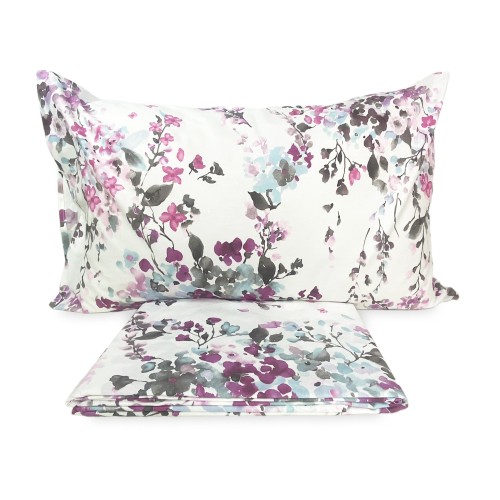 FUNDA NÓRDICA DE FLORES pintada de rosa en puro algodón Made in Italy