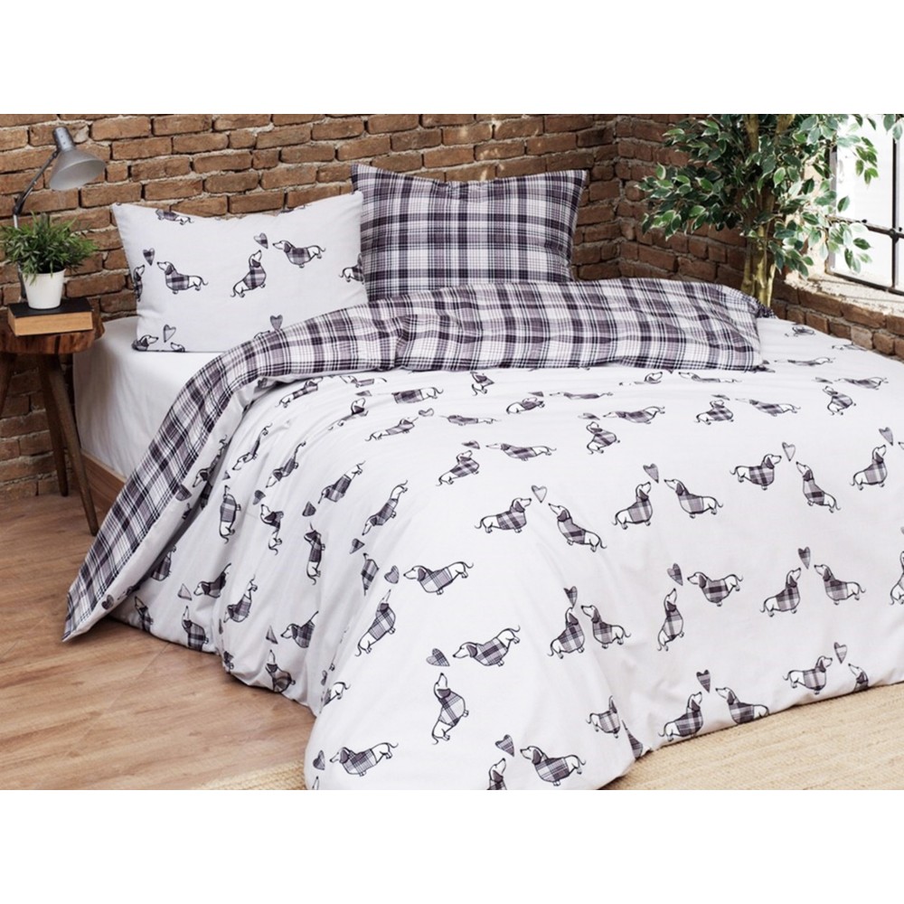 HOUSSE DE COUETTE TECKELS Gris en Pur Coton Extra Double Face