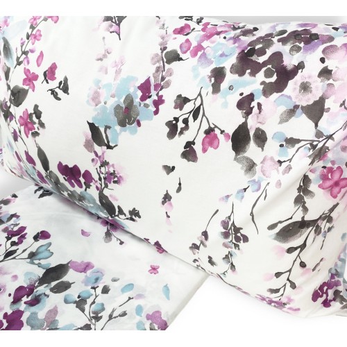 Sábanas de franela con flor estilizada rosa sobre sábana y fundas de almohada, estilo clásico y moderno