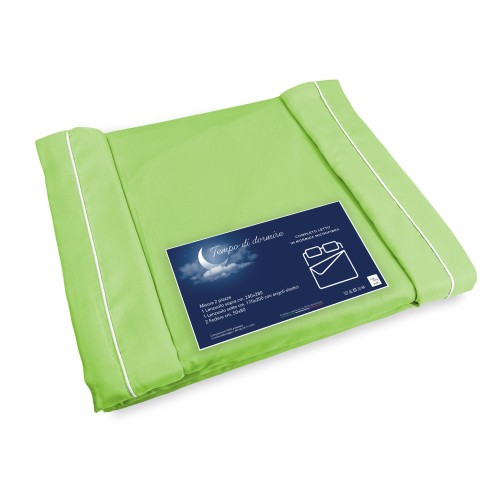 SHEET SET in soft microfiber SOLID ACID GREEN Double 2 SQUARES no iron