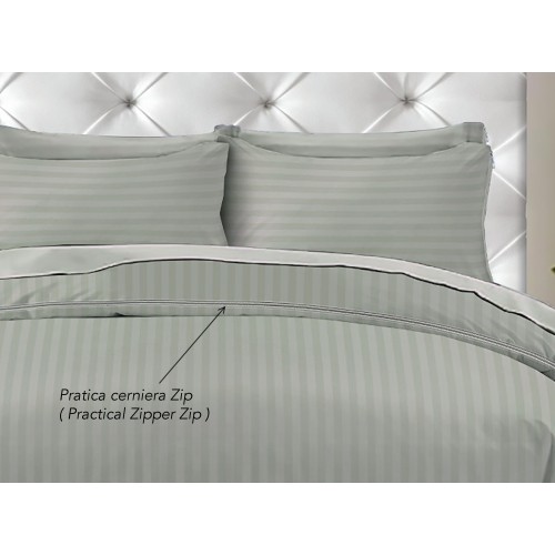 DUVET COVER Rasatello rayé en couleur unie Gris clair Double cm. 250x200