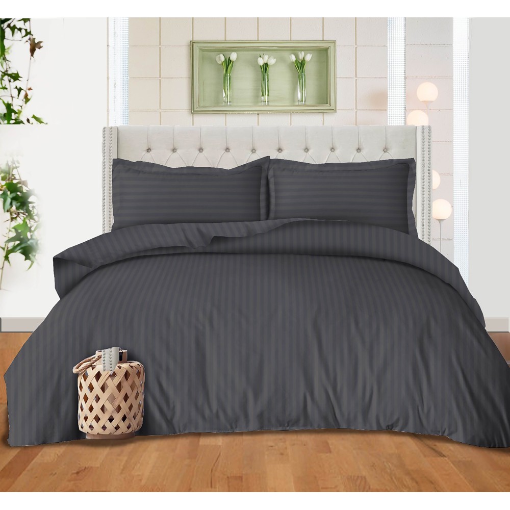 DUVET COVER SATELLO Striped in SOLID COLOR Dark Grey Double cm. 250x200 mm