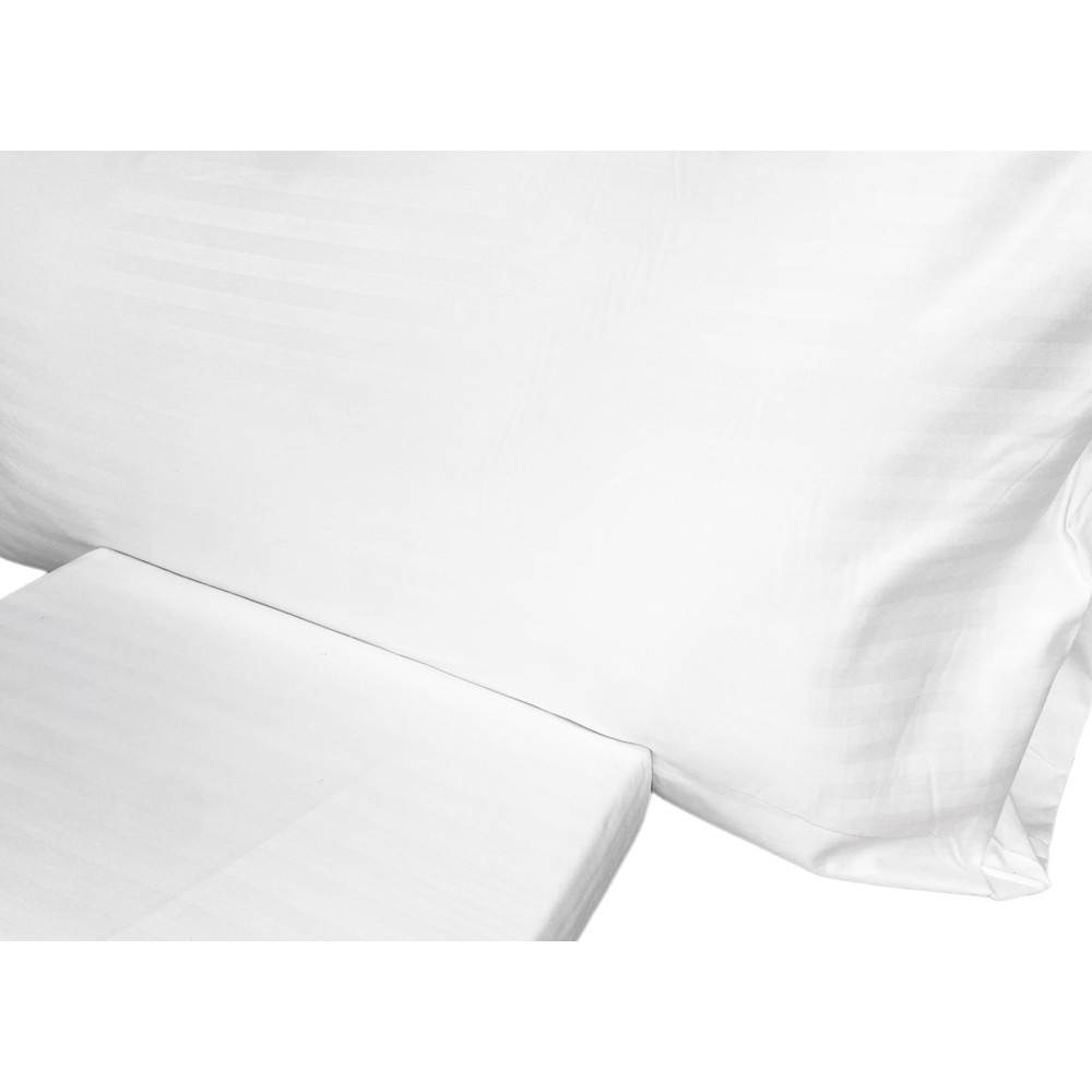 HOUSSE DE COUETTE Rasatello rayé en couleur unie Blanc Double cm. 250x200