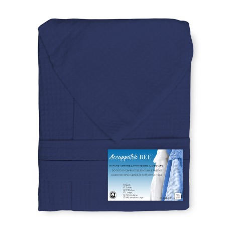 ACCAPPATOIO Nido Ape BEE© in Puro cotone con Cappuccio da Adulto BLU SCURO 2