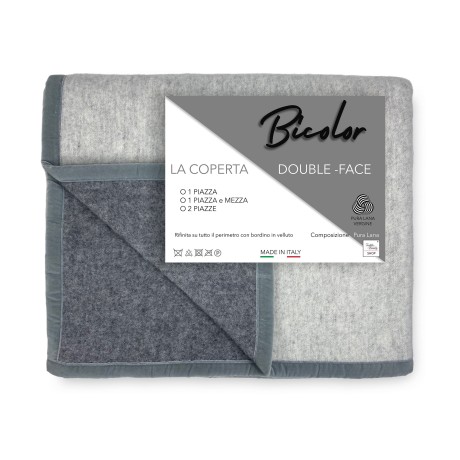 COPERTA BICOLOR in vera pura LANA vergine  morbida e calda GRIGIO Melange
