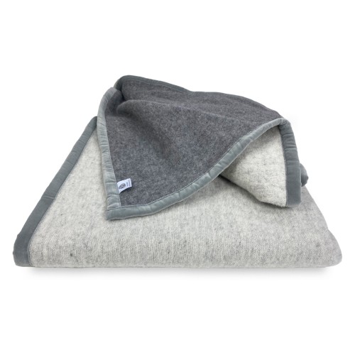 COUVERTURE BICOLOR en vraie pure laine vierge douce et chaude GREY Melange