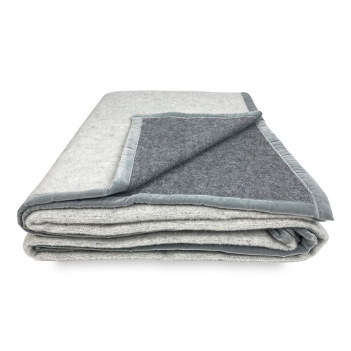 COUVERTURE BICOLOR en vraie pure laine vierge douce et chaude GREY Melange