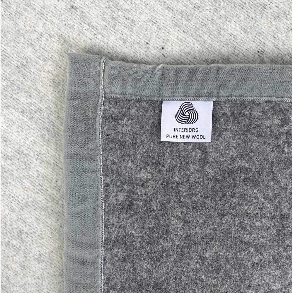 COUVERTURE BICOLOR en vraie pure laine vierge douce et chaude GREY Melange