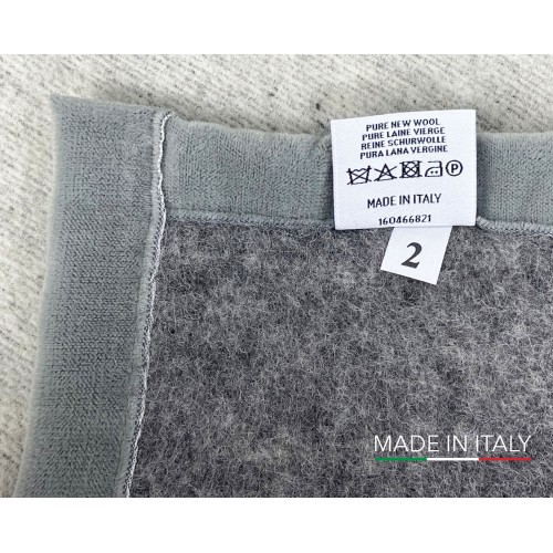 TWO-TONE BLANKET in genuine pure virgin WOOL soft and warm GREY Melange