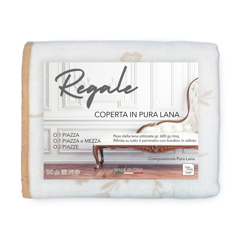 Coperta in pura lana vergine in un bel disegno classico sul beige