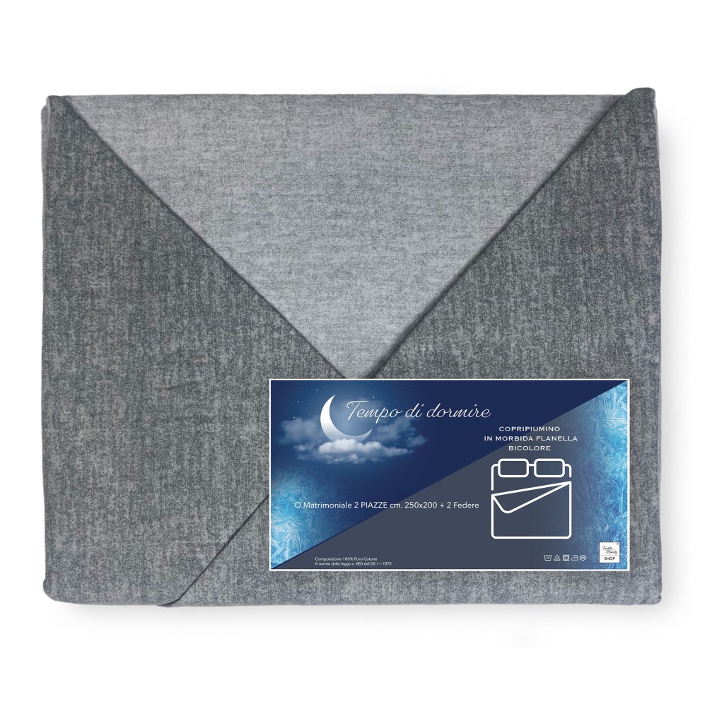 DUVET COVER IN FLANELLATO TWO-TONE GRAY FLANELLATO IN PURE COTTON