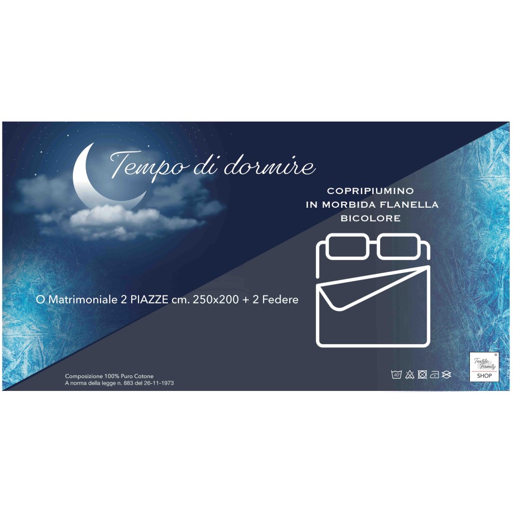 Funda nórdica de franela FLANELLATO BICOLOR GRIS y Azul de Puro Algodón