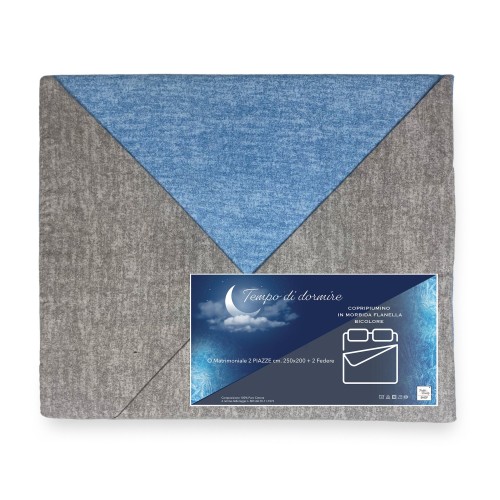 Funda nórdica de franela FLANELLATO BICOLOR GRIS y Azul de Puro Algodón
