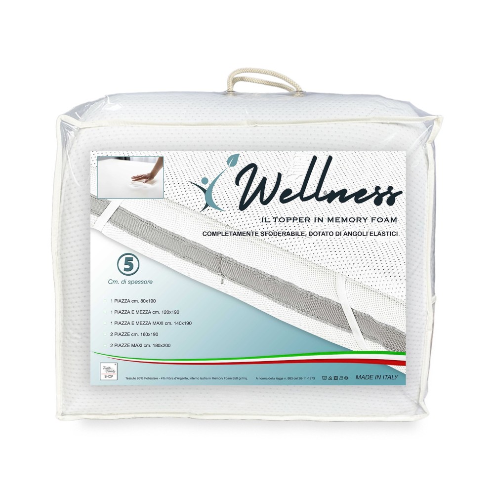 TOPPER Wellness pour matelas correcteur en MOUSSE À MÉMOIRE DE FORME HD épaisseur 5 cm. Housse hypoallergénique et amovible fabr